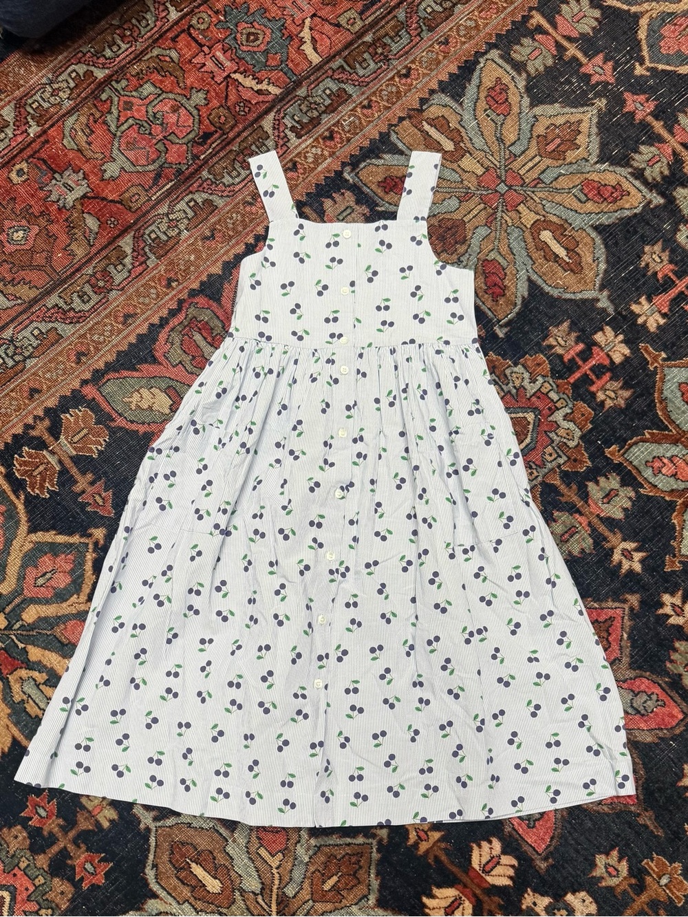 Bonpoint White Sundress with Green and Purple Cherry Print